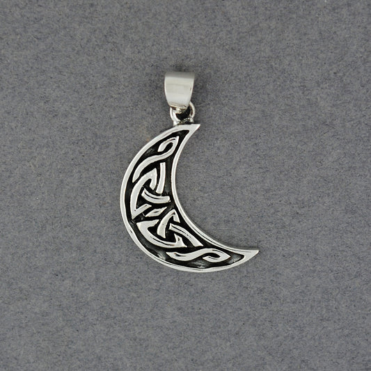 Sterling Silver Antiqued Celtic Crescent Moon Pendant