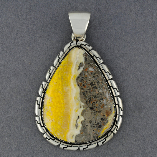 Sterling Silver Bumble Bee Jasper Vertical Pendant