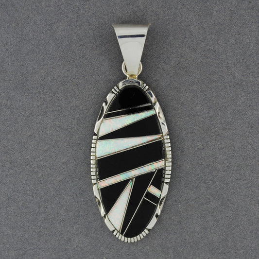 Sterling Silver Onyx and Opal Inlay Pendant