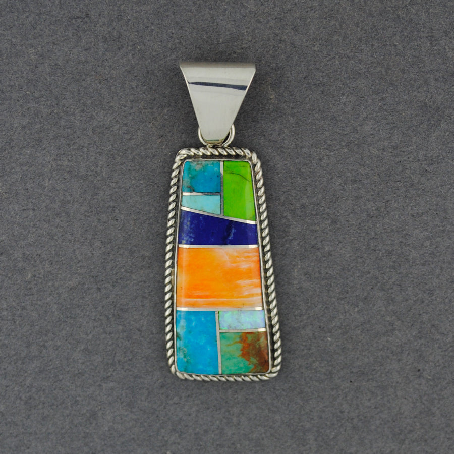 Sterling Silver Multi Stone Inlay Pendant