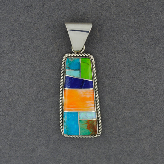 Sterling Silver Multi Stone Inlay Pendant