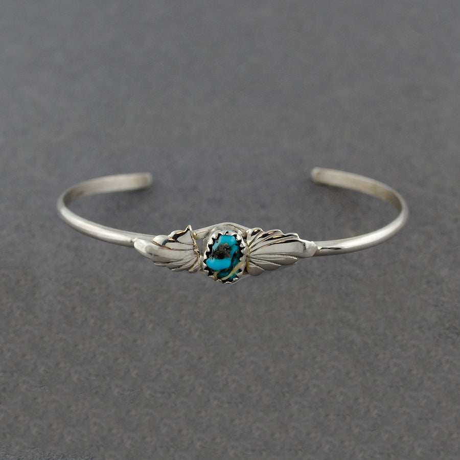 Sterling Silver Small Turquiose With Flourish Cuff Bracelet