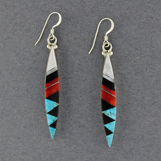 Sterlings Silver Inlay Pointed Drop Earrings