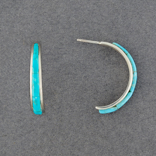 Sterling Silver Turquoise Inlay Hoop Earrings