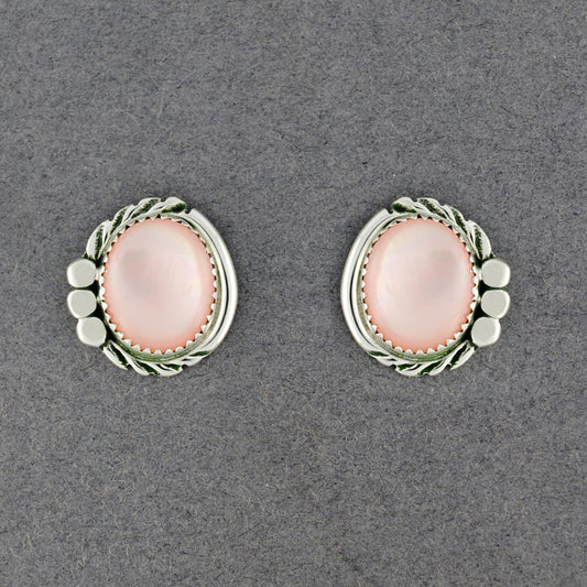 Sterling Silver Pink Mother Of Pearl Detailed Post Earrings