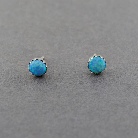 Sterling Silver Blue Opal Small Post Earrings