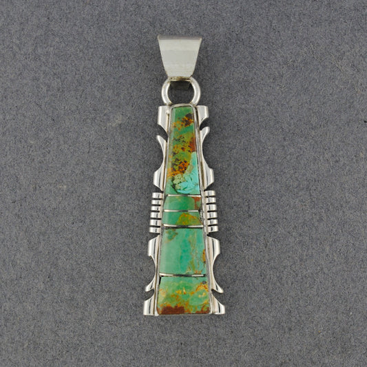 Sterling Silver Turquoise Inlay Detailed Border Pendant