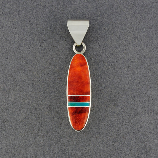 Sterling Silver Spiny Oyster & Turquoise Oval Inlay Pendant