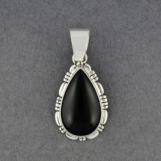 Sterling Silver Onyx Detailed Teardrop Pendant