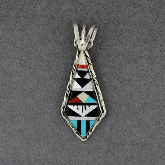 Sterling Silver Inlay Pointed Drop Pendant