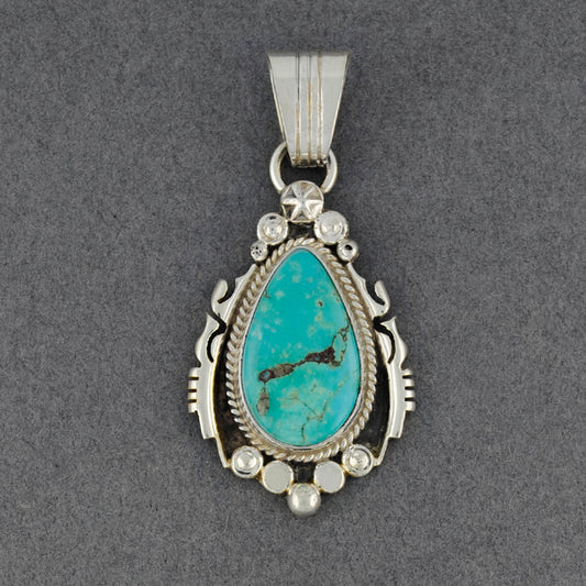 Sterling Silver Turquoise Wide Detailed Bezel Pendant