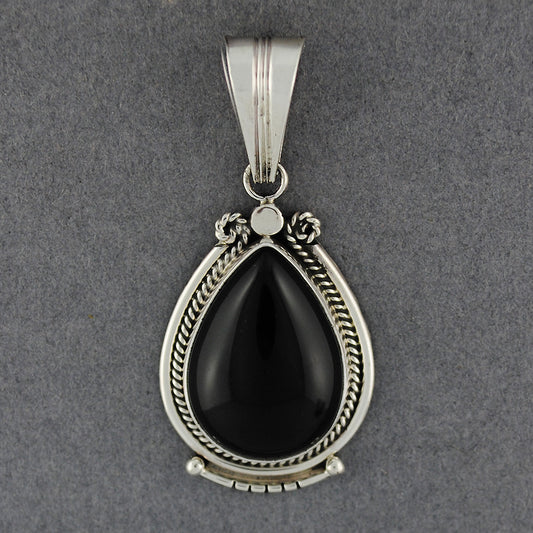 Sterling Silver Onyx Twisted Teardrop Pendant