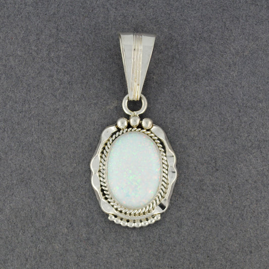 Sterling Silver White Opal Detailed Oval Pendant