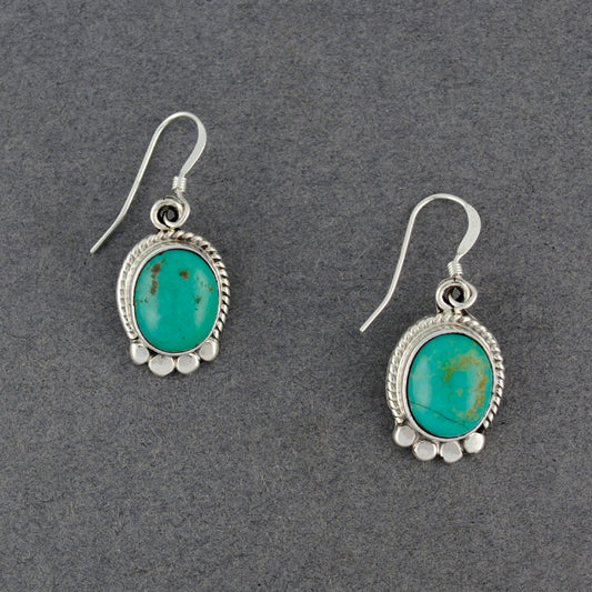 Sterling Silver Turquoise Dotted Oval Earrings