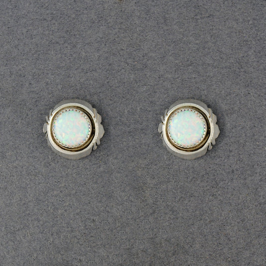 Sterling Silver White Opal With Bezel Post Earrings