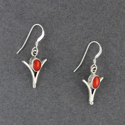 Sterling Silver Coral Oval In Point Earrings