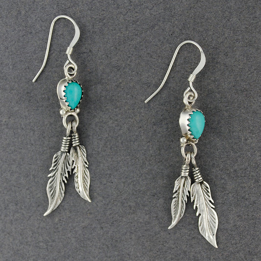 Sterling Silver Turquoise With Feather Dangles Earrings