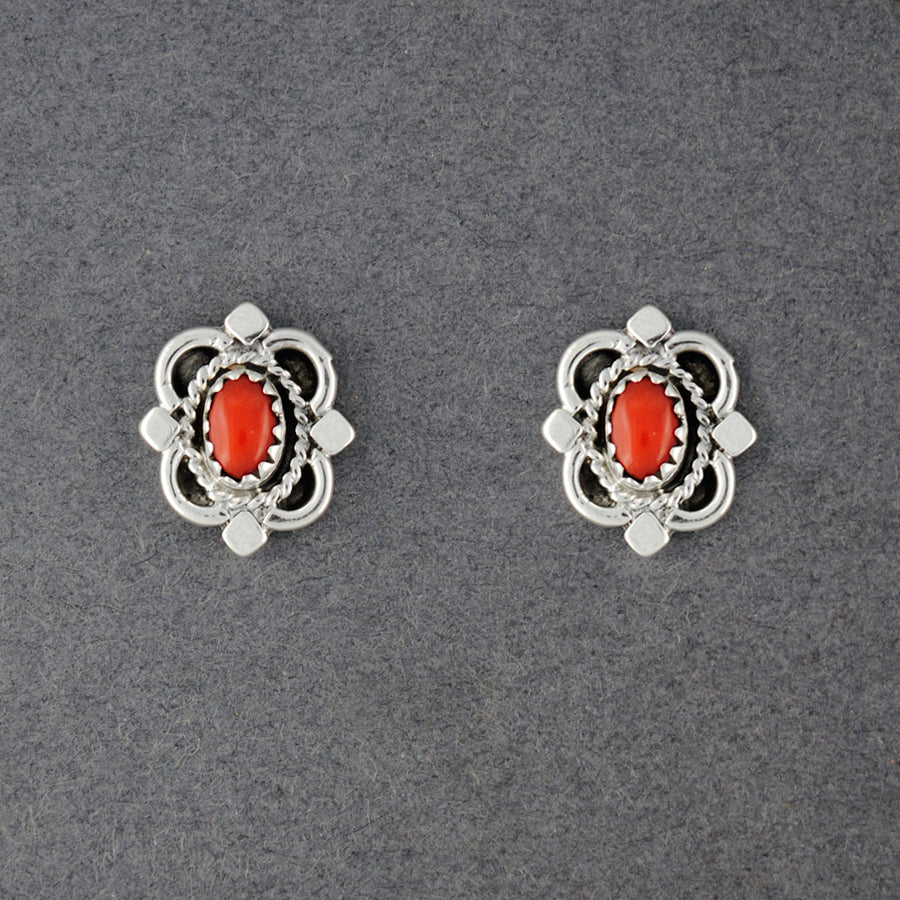 Sterling Silver Coral Framed Post Earrings