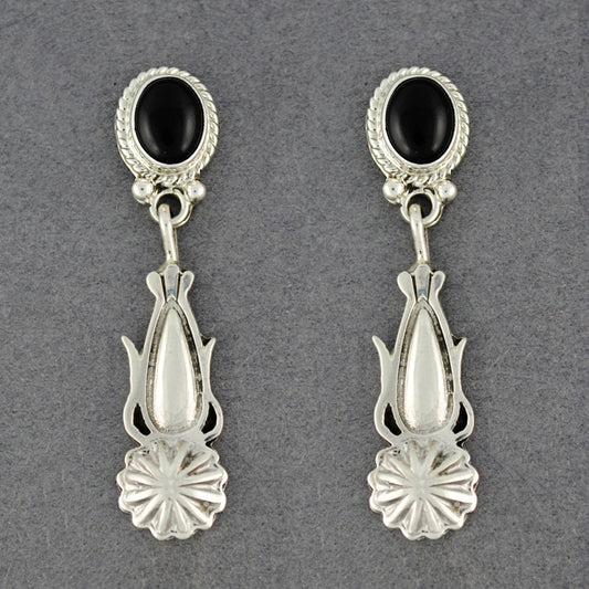 Sterling Silver Onyx Squash Blossom Post Earrings