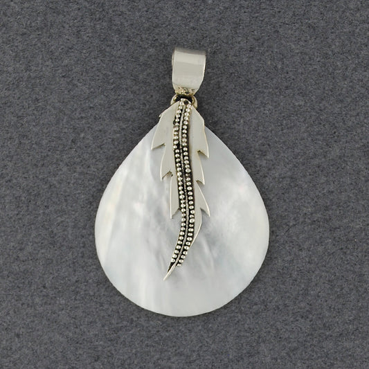 Mother of Pearl Feather Teardrop Pendant