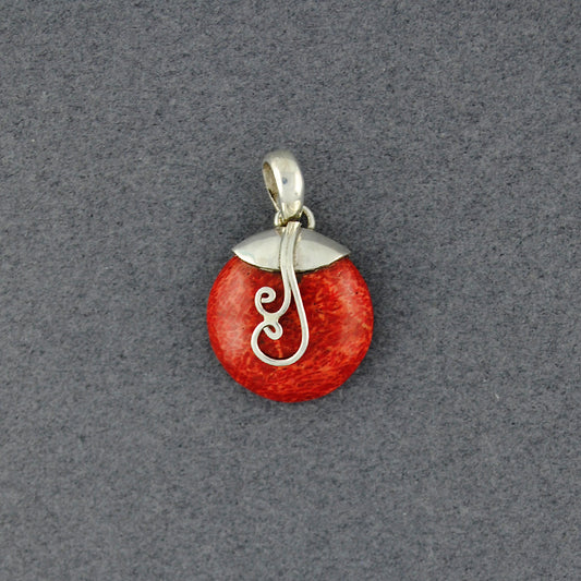 Coral Mini Circle With Spirals Pendant