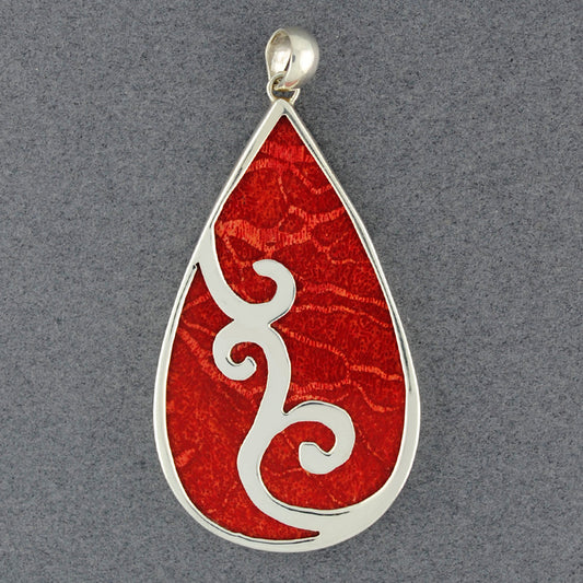 Coral Teardrop With Large Spirals Pendant