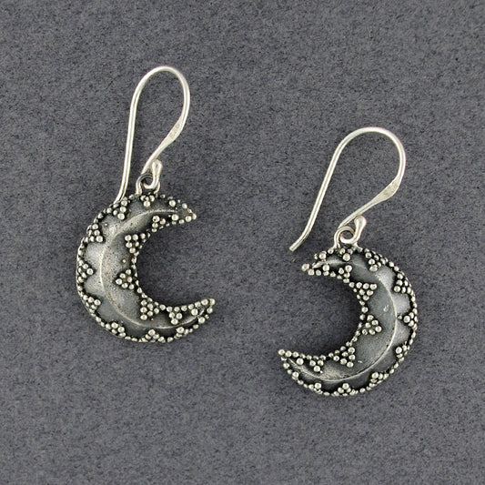 Sterling Silver Dotted Moon Earrings