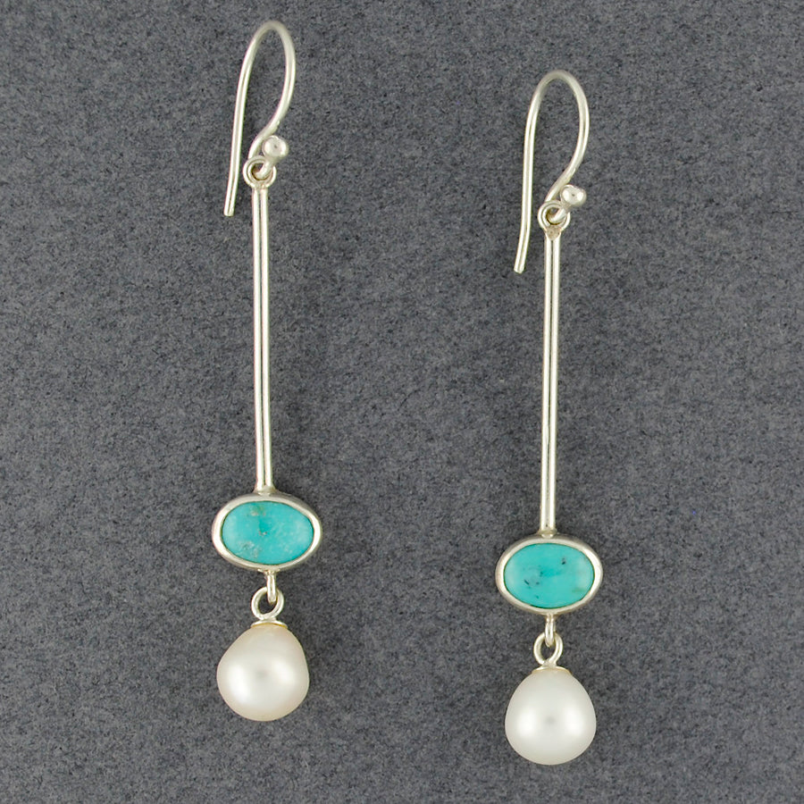 Pearl & Turquoise Long Bar Earrings