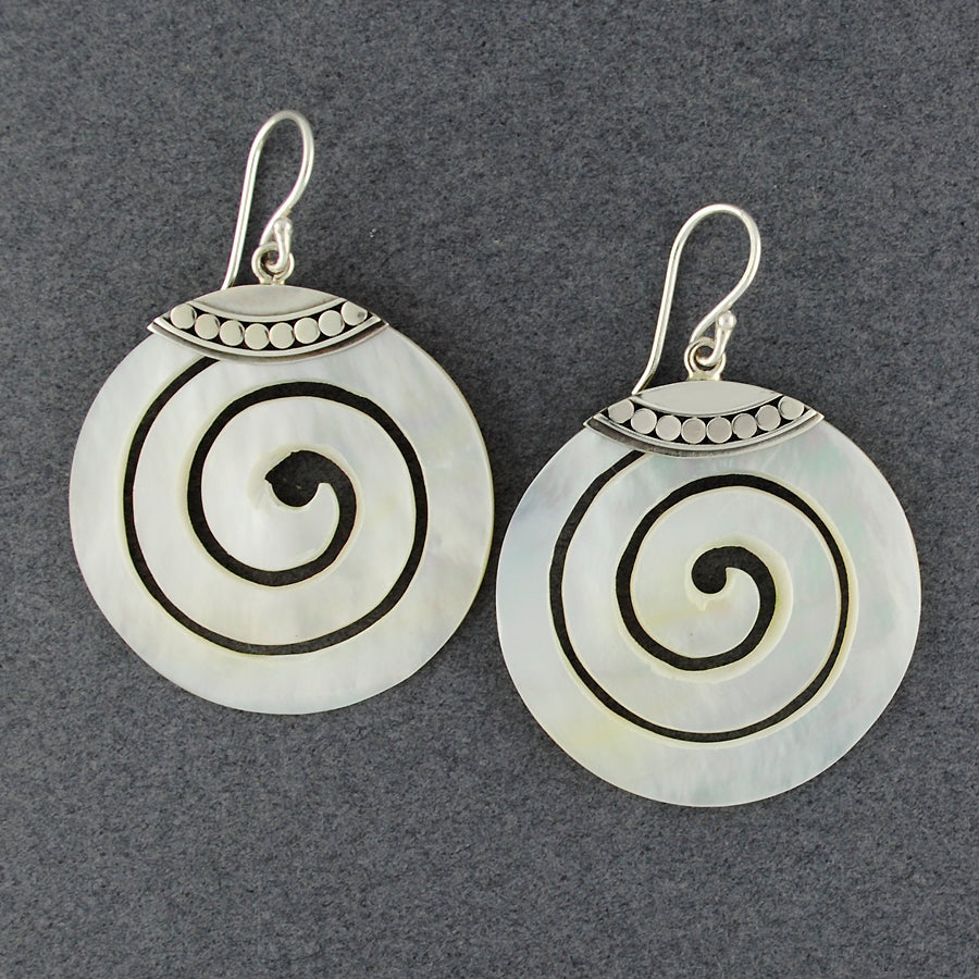 Mother of Pearl Large Dotted Spiral Earrings