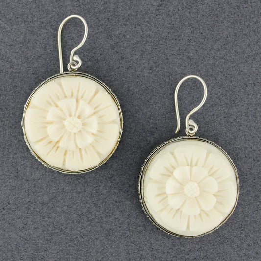 Carved Bone Flower Earrings