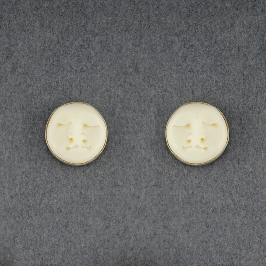 Carved Bone Moon Face Post Earrings