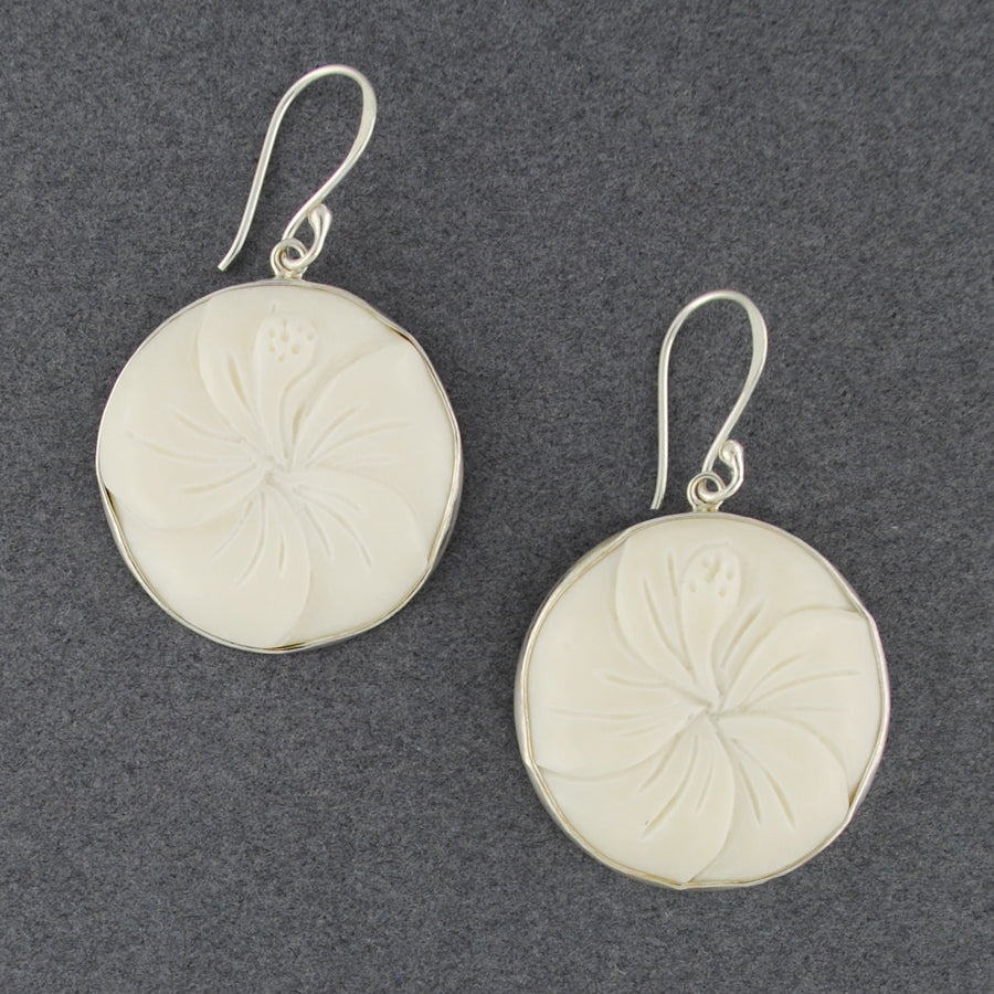 Carved Bone Hibiscus Earrings