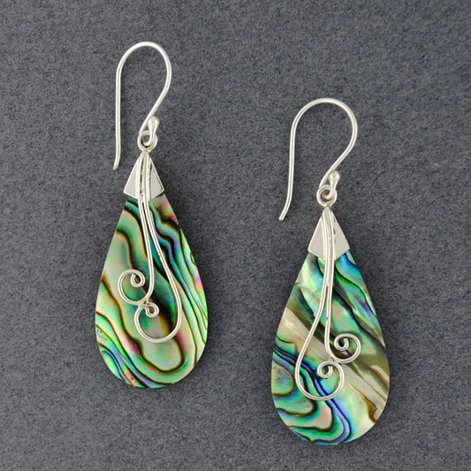 Abalone Teardrop Thin Spirals Earrings