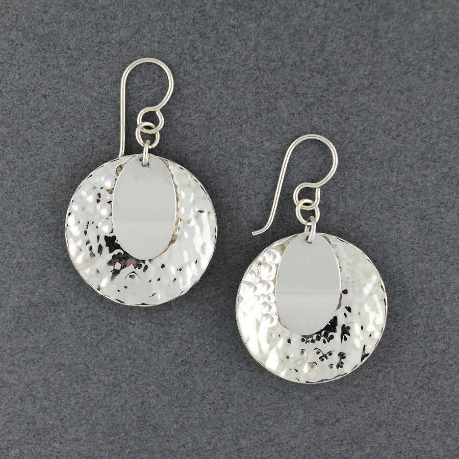Sterling Silver Hammered Disc with Smooth Dangle Earrings