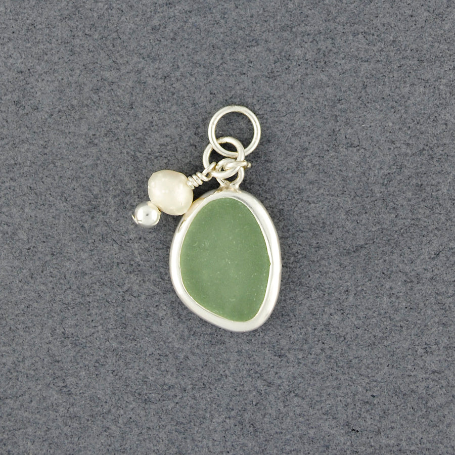 Sterling Silver Seafoam Sea Glass  and Pearl Pendant