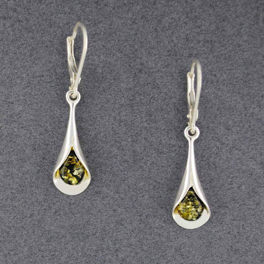 Green Amber Flute Drop Earrings