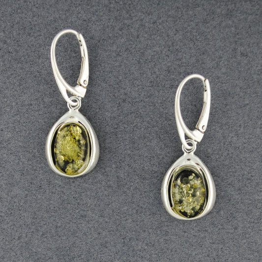 Green Amber Oval  Earrings