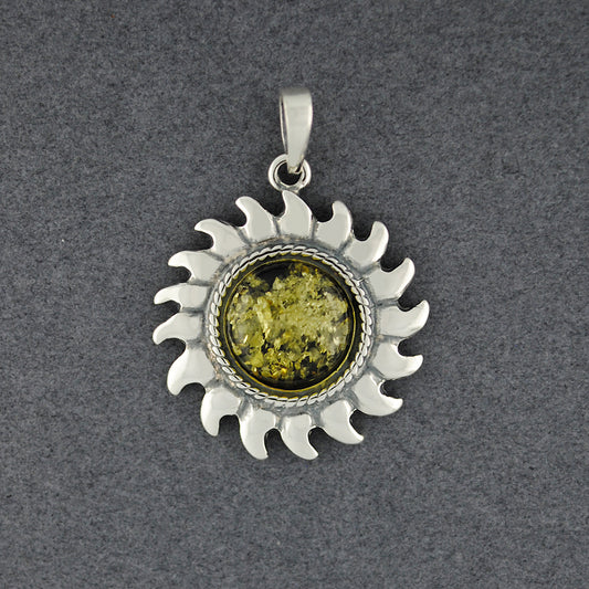 Green Amber Stylized Sun Pendant