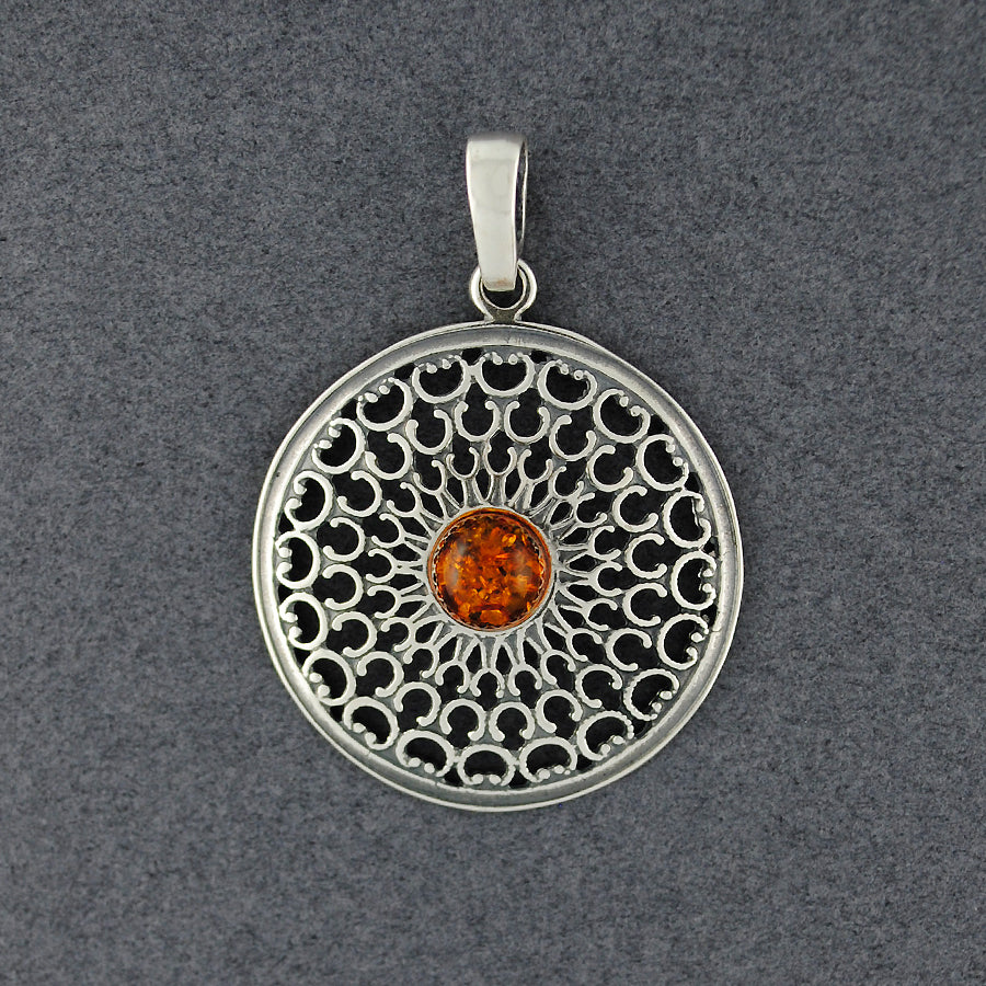 Amber Filigree Circle Pendant