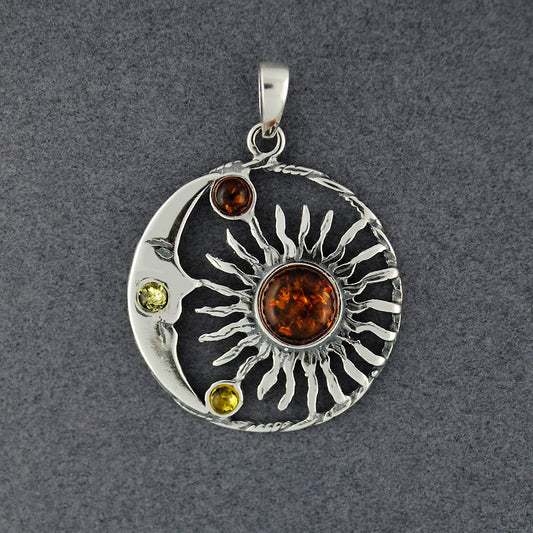 Amber Moon, Sun And Stars Pendant