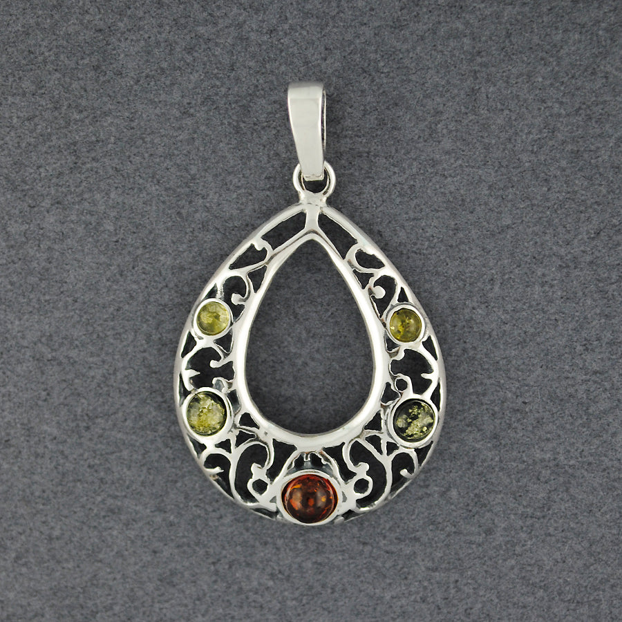 Multi Amber Filigree Teardrop Pendant