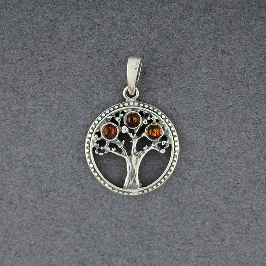 Amber Tree Beaded Border Pendant