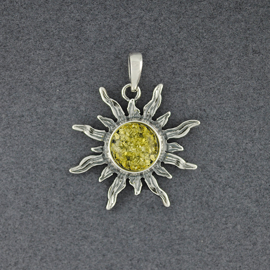 Green Amber Large Sun Pendant