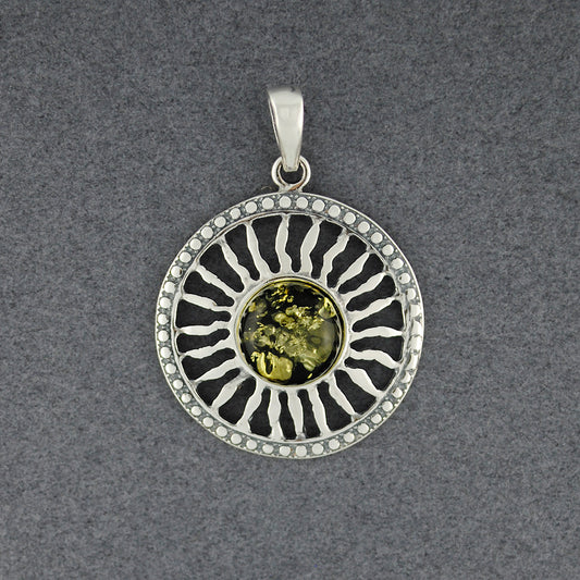 Green Amber Sun Dot Border Pendant