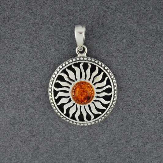 Amber Small Sun with Dot Border Pendant