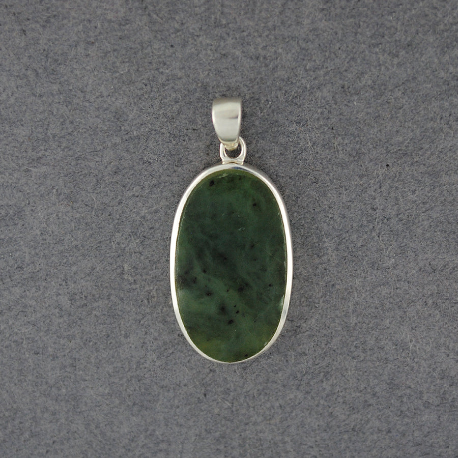 Sterling Silver Alaskan Jade Large Oval Pendant