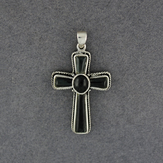 Sterling Silver Alaskan Jade Large Cross Pendant