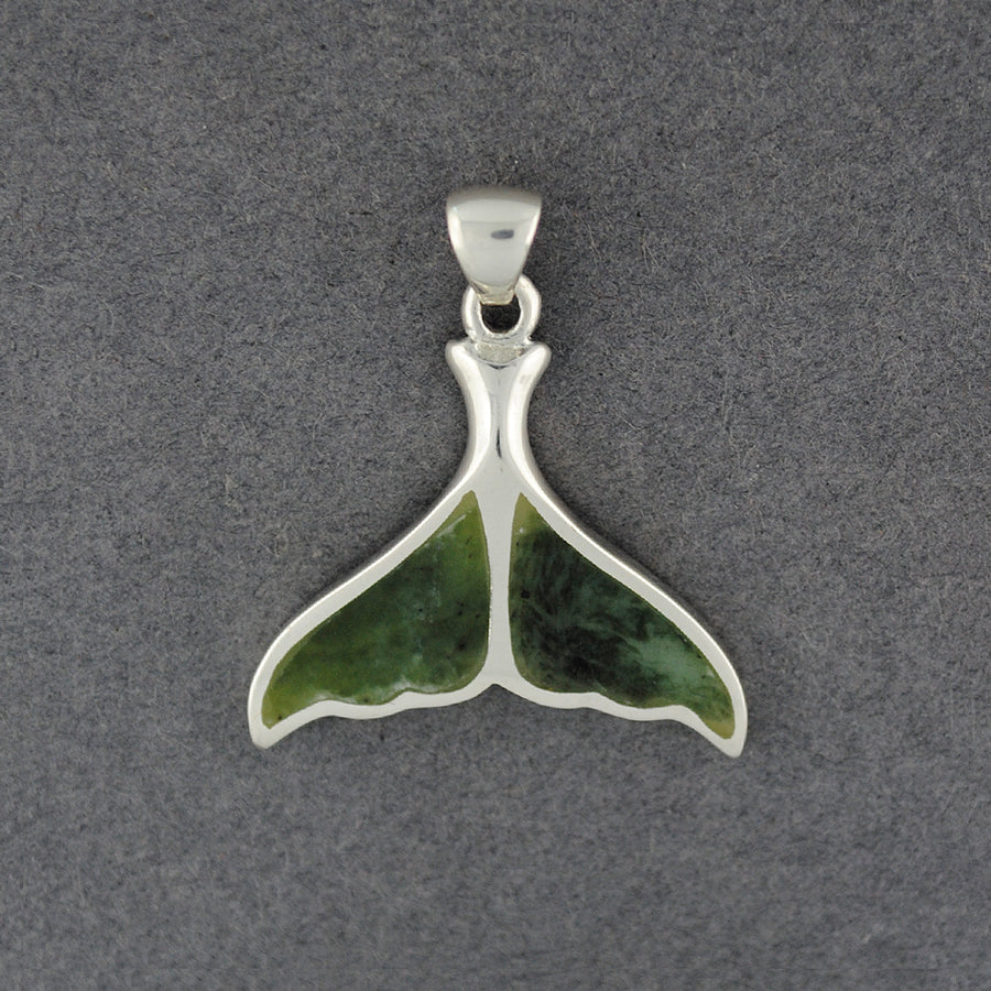 Sterling Silver Alaskan Jade Large Whale Tail Pendant