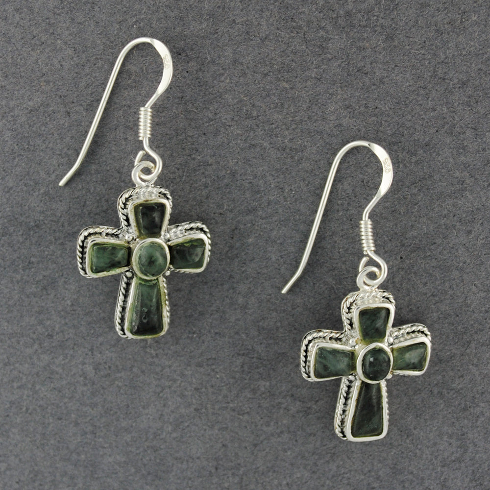 Sterling Silver Alaskan Jade Cross Earrings