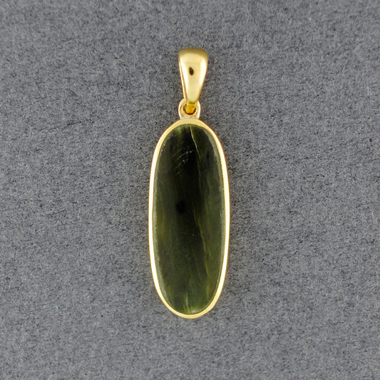 Gold Vermeil Alaskan Jade Long Oval Pendant